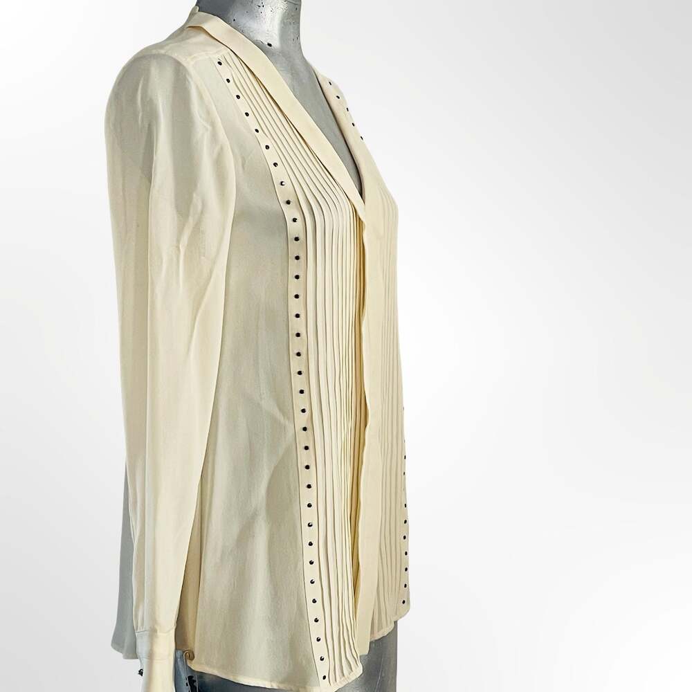 Belstaff Women's Walton Ivory Silk Pleated Studded V-Neck Blouse - Picture 2 of 7